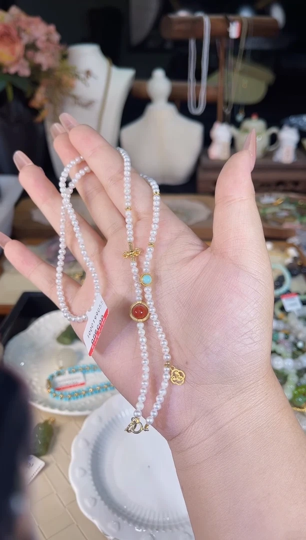 淡水珍珠银S925镶嵌项链多样性发货其一