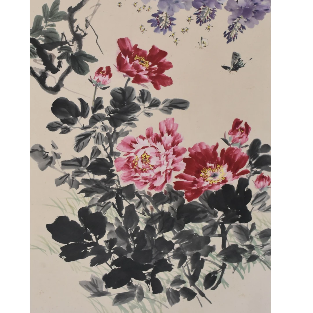 HM7039 花蝶图 138X69cm 纸本立轴 8.5平尺