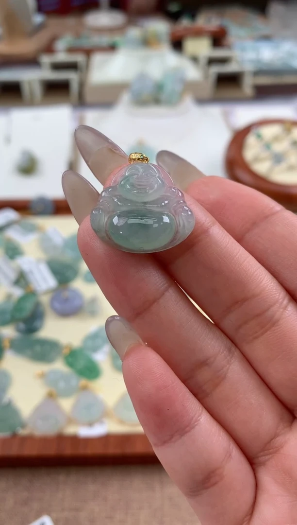 【闪购商品】翡翠颈饰18K金镶嵌天然A货翡翠挂件