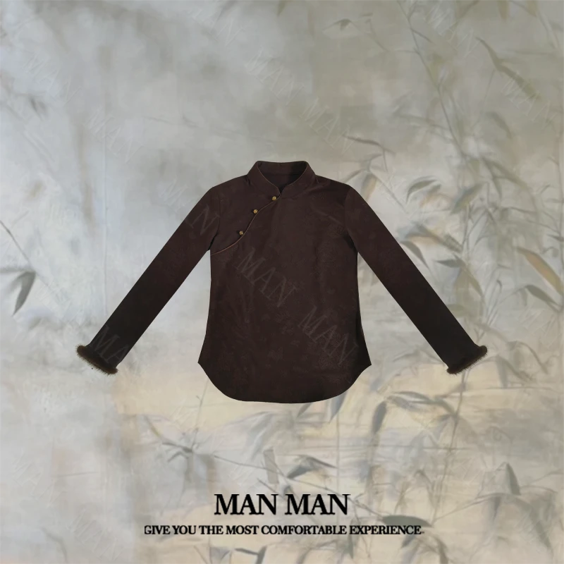 『棕韵』满满出品-貂绒国风针织小衫25413气质时尚百搭保暖舒适