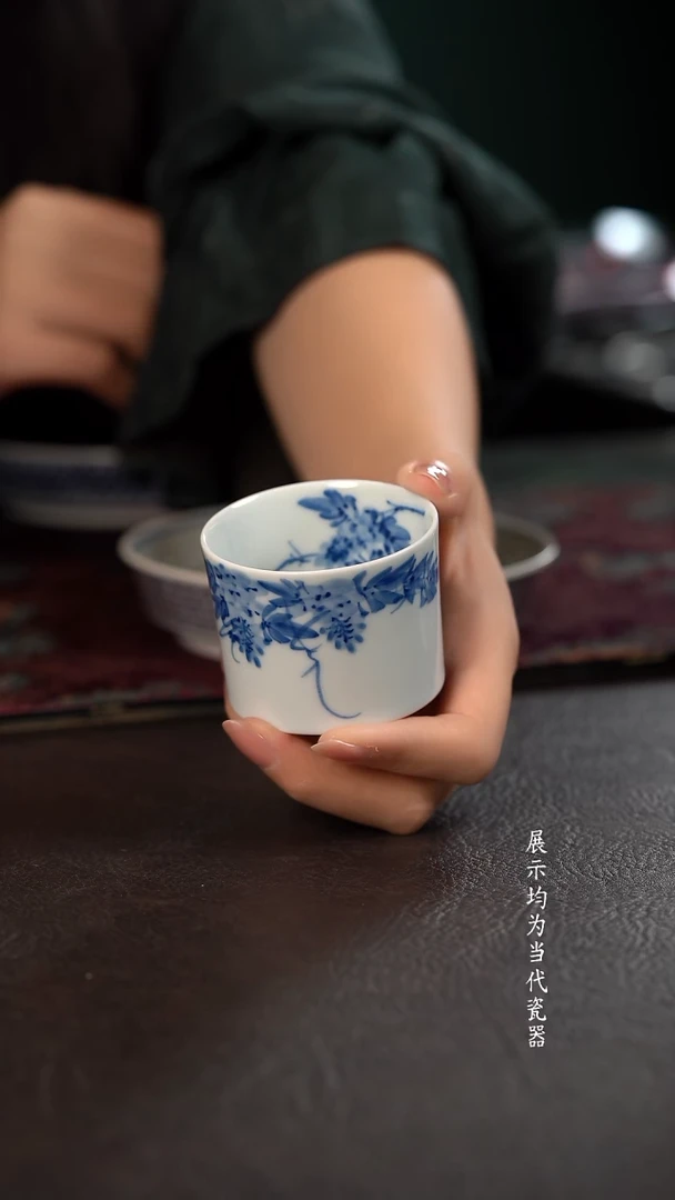 用****2微瑕 厚力煊紫藤花直口杯