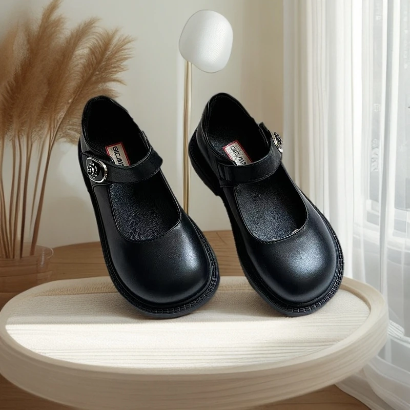 【100%头层牛皮】2025年春季新款女童真皮公主鞋儿童演出表演黑皮鞋