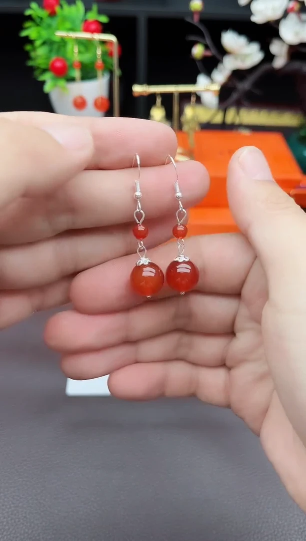 玛瑙/玉髓耳饰银S925镶嵌409000