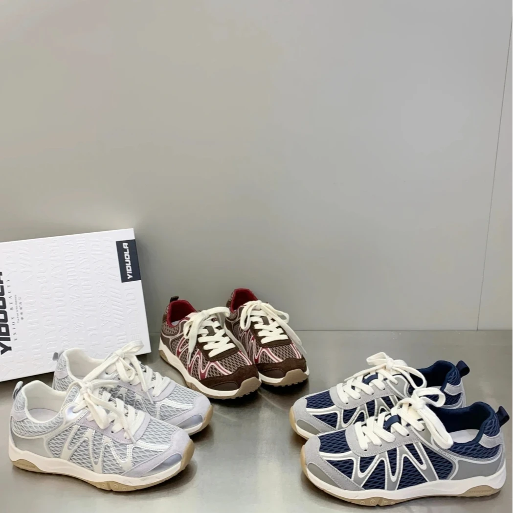 2025复古银色厚底运动鞋女秋季新款透气网面休闲老爹鞋ins潮