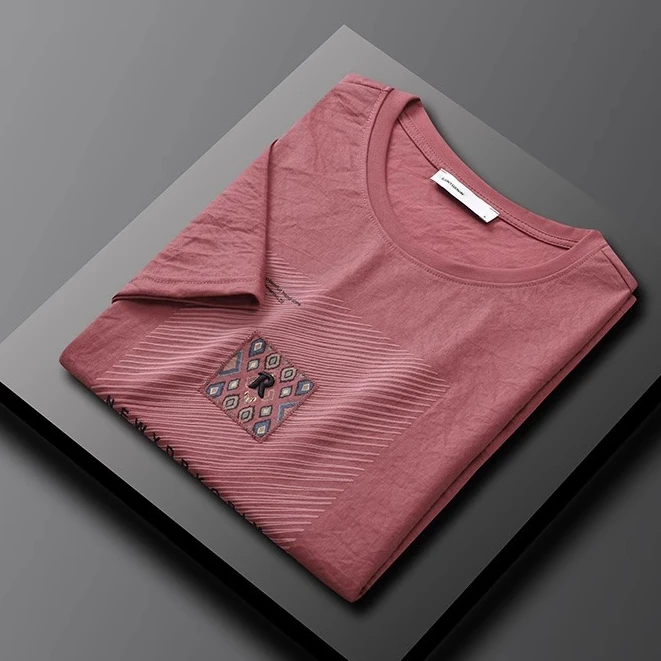 薄款棉麻t恤男短袖新款字母印花刺绣T恤青年修身清凉圆领半袖上衣