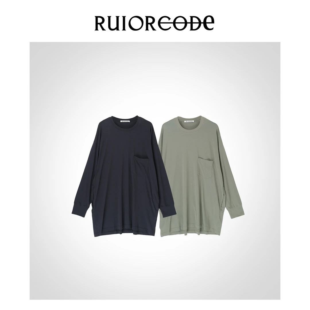 【RUIORCODE】百搭休闲斜插口袋圆领纯色长袖T恤  理性消费@@