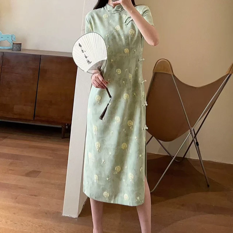 宝丫轻奢  T女式优雅国风印花修身显瘦盘扣旗袍连衣裙K2912