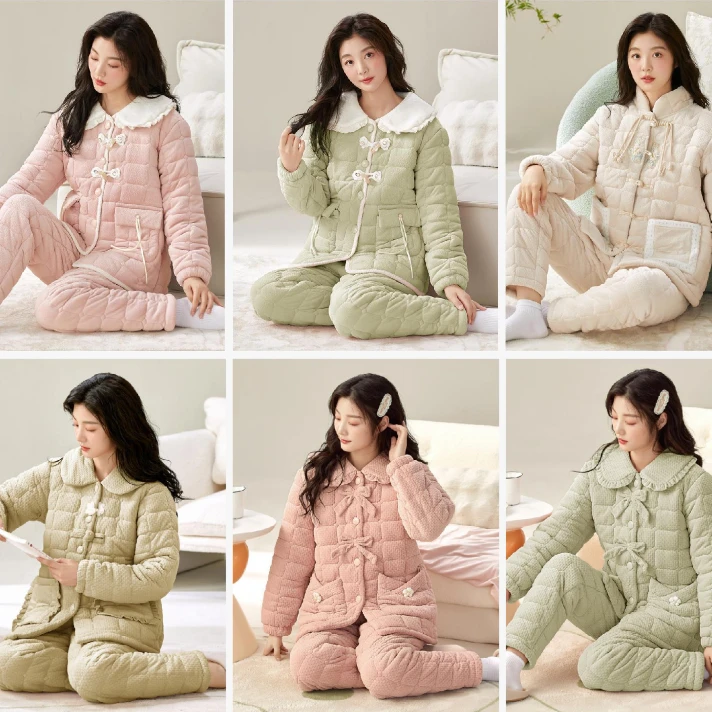 【品牌高货青沧3】高品质冬季睡衣三层夹棉家居服时尚女冬长袖爆款