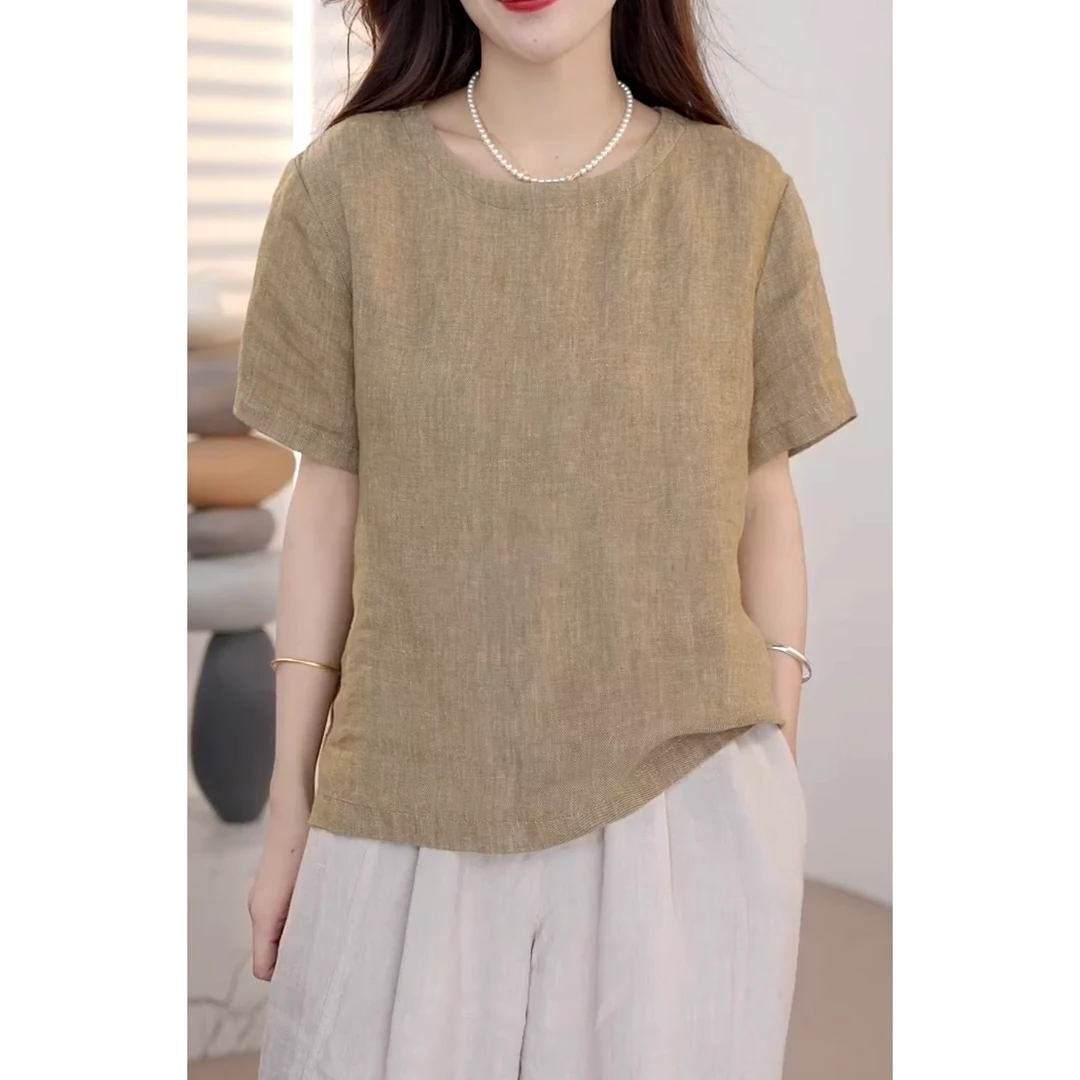 【斜纹色织汉麻】汉琴520款简约百搭夏季必备100斜纹色织汉麻显瘦T
