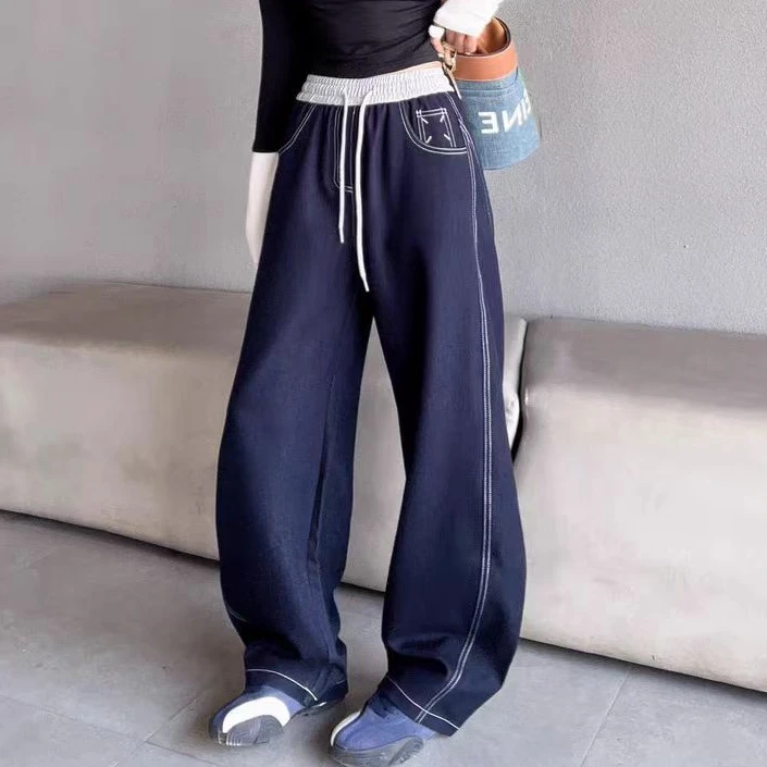 普洗兰弯刀牛仔显瘦裤百搭宽松垂感