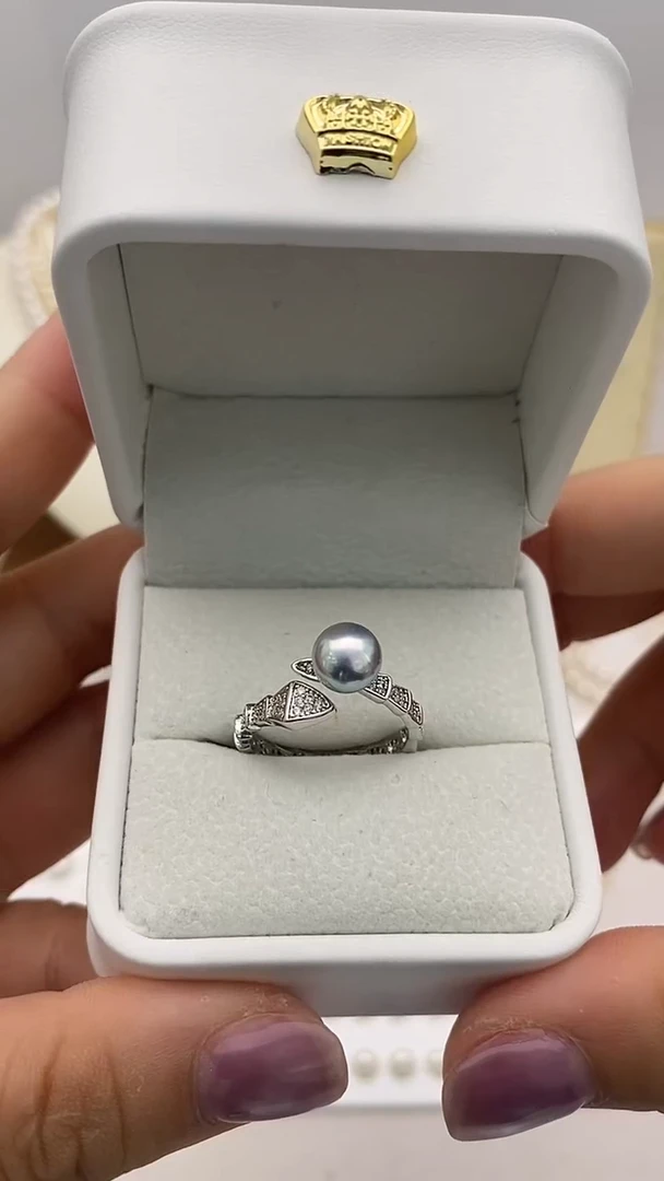 海水珍珠戒指银S925镶嵌真多麻7.0-8.0戒指