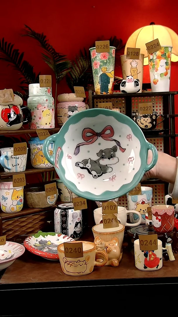 碗瓷DIY景德镇陶瓷创意手工手绘卡通风狗狗泡面碗
