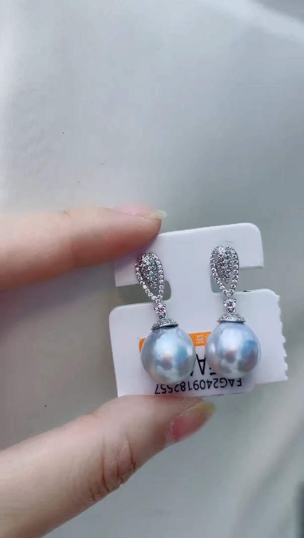 银S925镶嵌耳饰海水珍珠A111