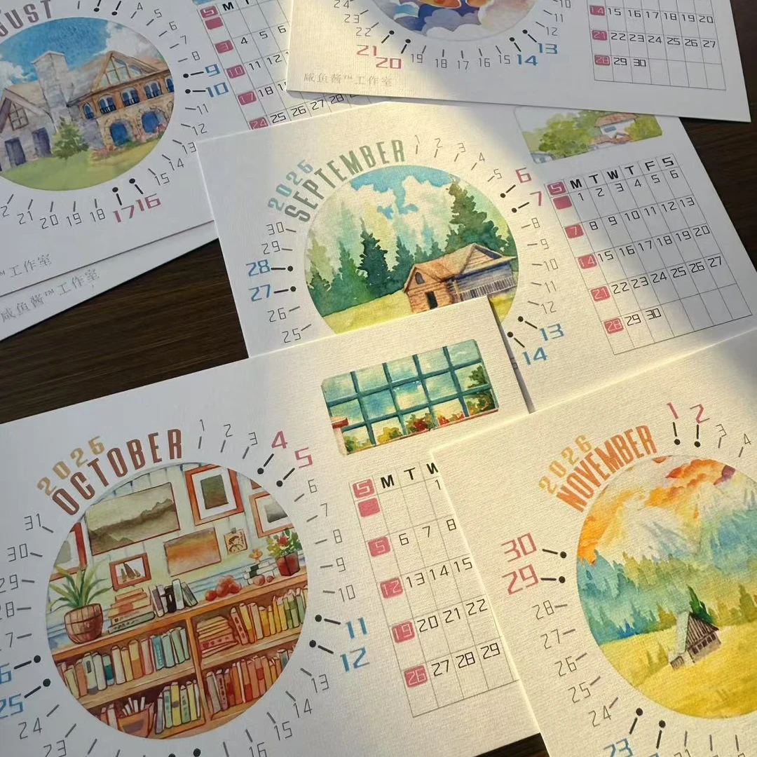20254月-2026年3月月历拼贴卡 明信片月历卡