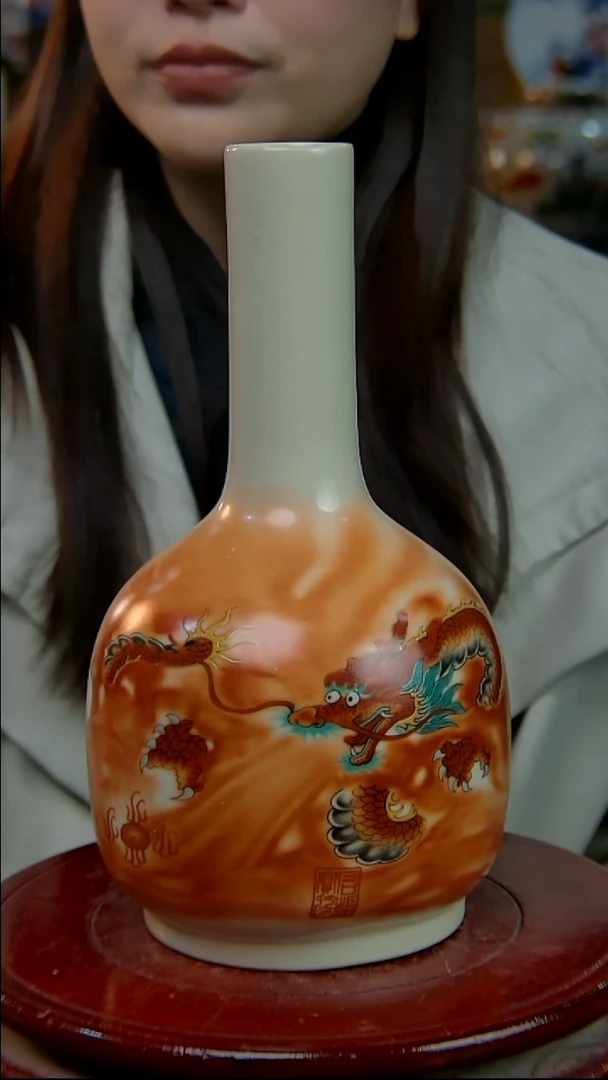 摆件陶景德镇陶瓷摆件稀土龙纹赏瓶