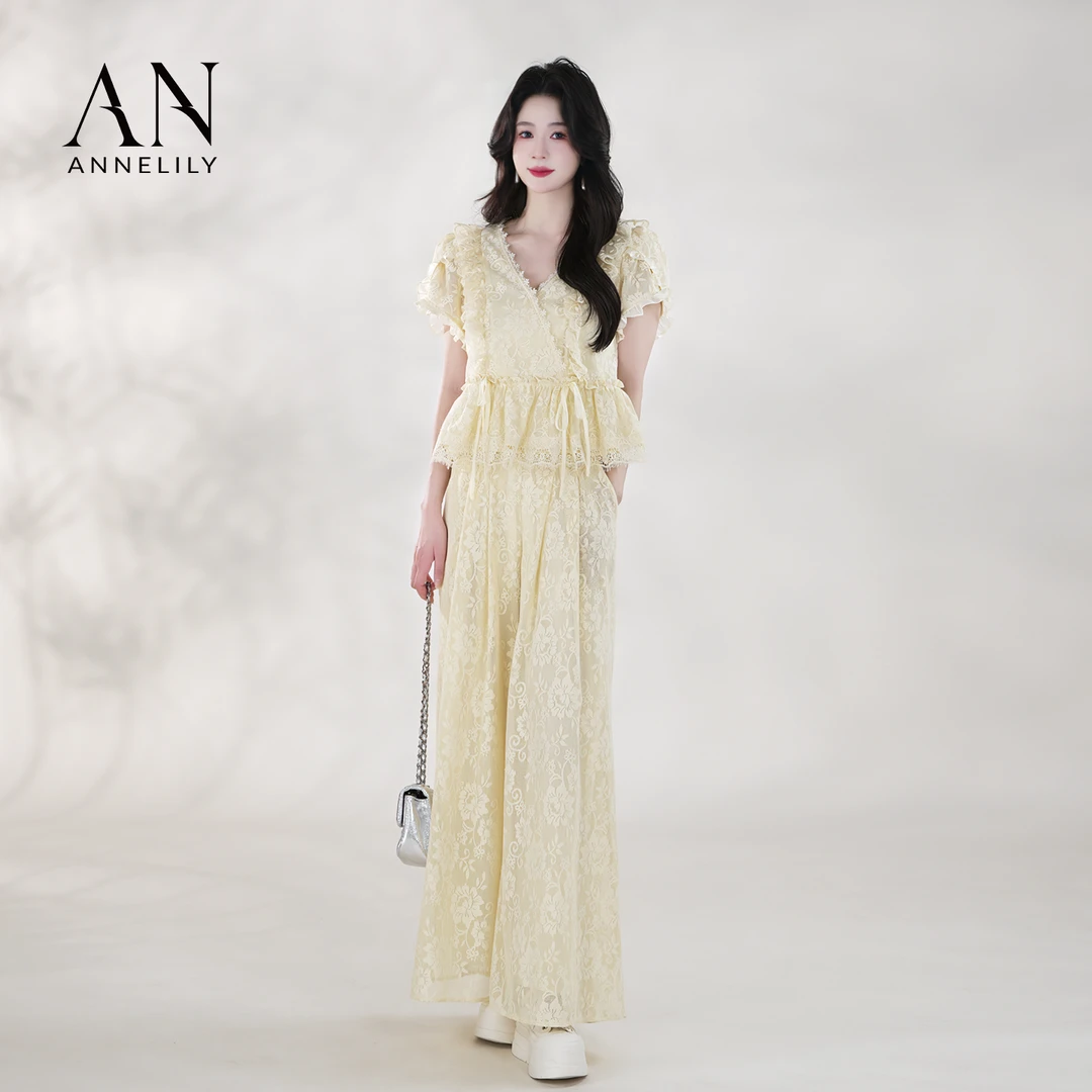 ANNELILY安甜甜【书雅】新款设计感休闲百搭气质长裤套装AT2505025