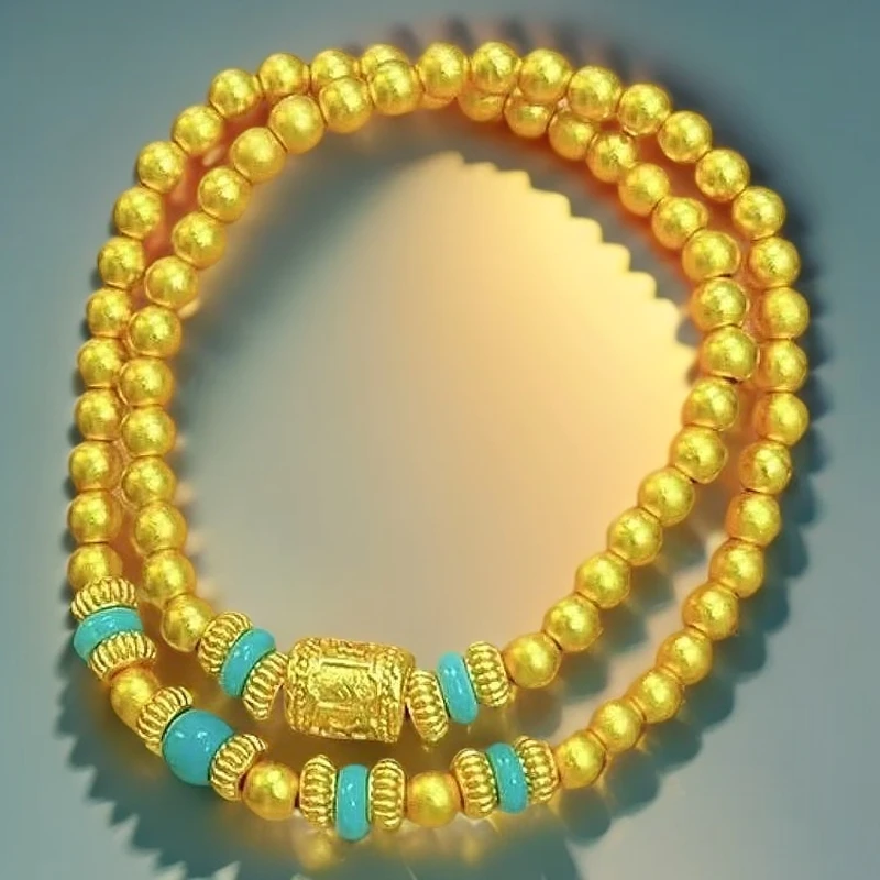 铜合金手链 铜合金手链铜合金手链爆款铜镀K古法金珠子叠戴两圈手