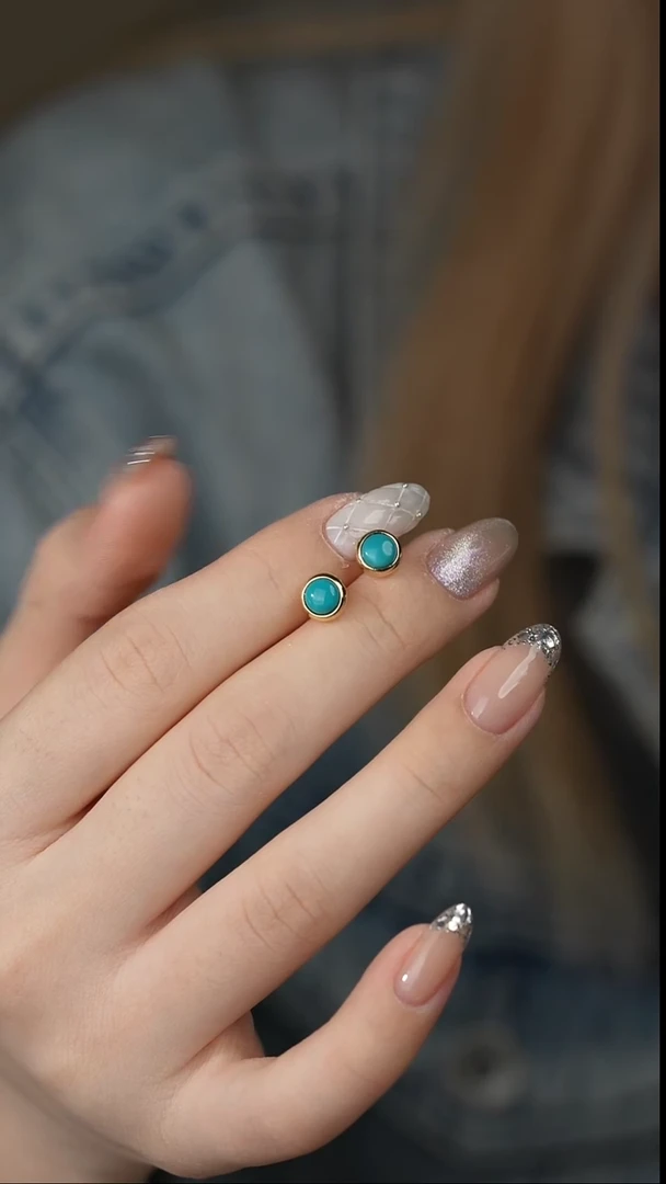 【闪购商品】绿松石耳钉银S925镶嵌R03（多样性发一件）