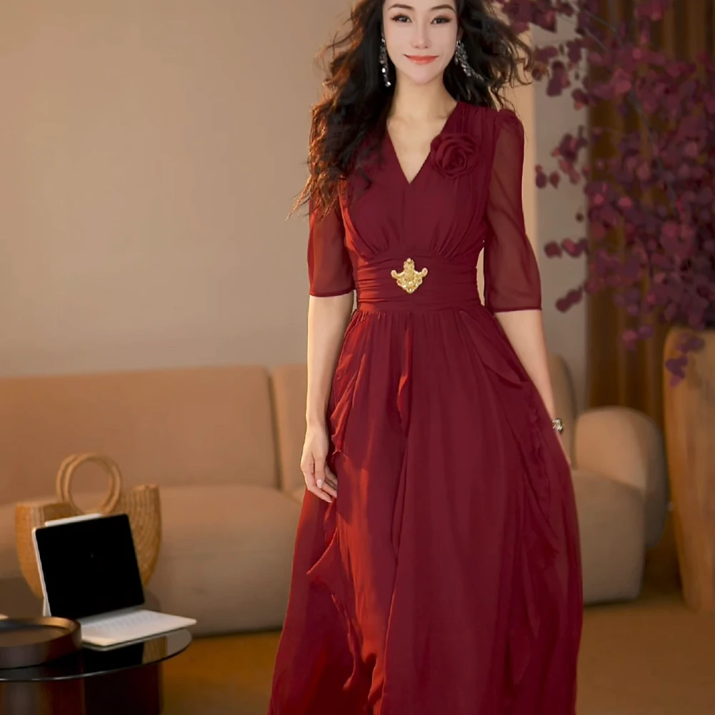 【袁小姐】爱丽丝 法式气质轻奢优雅设计感飘带收腰连衣裙-HZ748