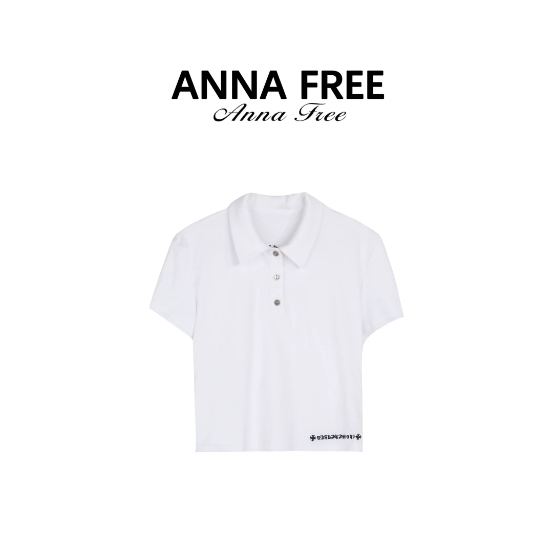 ANNA FREE 刺绣极简短袖白色翻领时尚轻奢商务ZCT25264