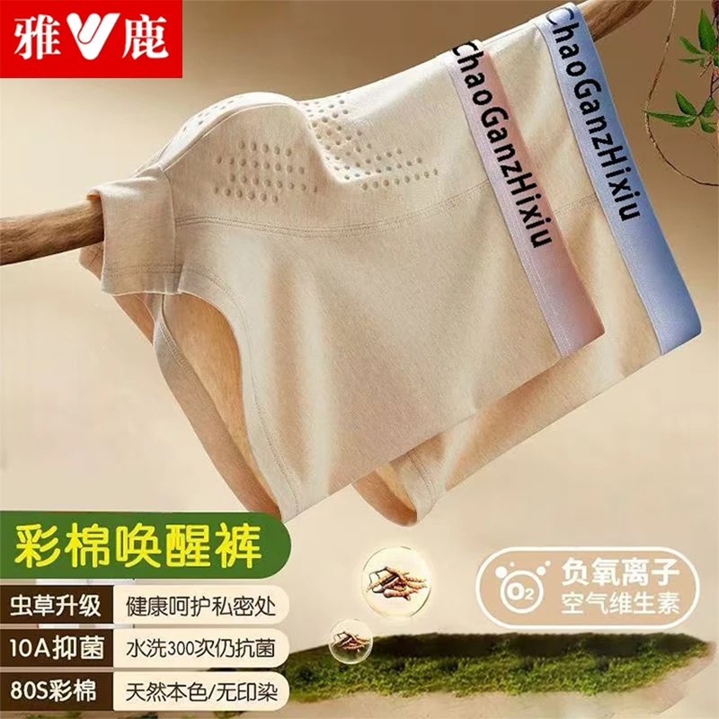 雅鹿虫草养护10A抗菌生态彩棉无染色男士内裤按摩颗粒舒适四角裤T