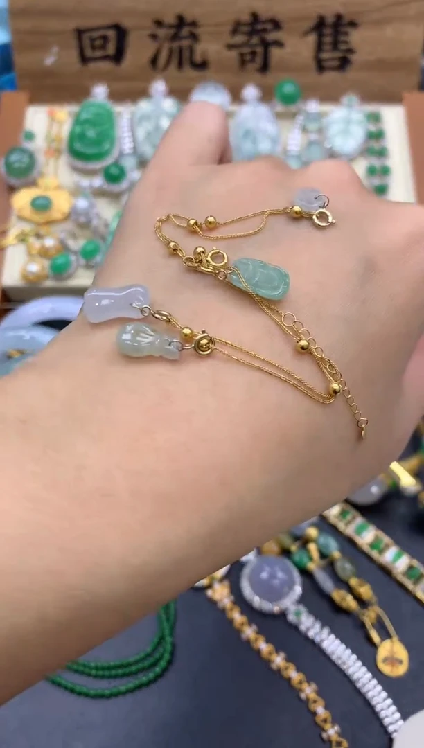 【闪购商品】翡翠手链18K金镶嵌25-中国好珍宝