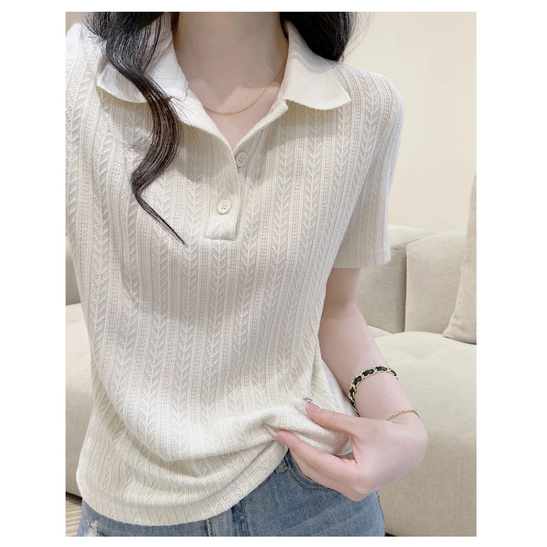 翻领衫碎花冰丝短袖t恤女2025年法式夏季新款正肩女装半袖上衣