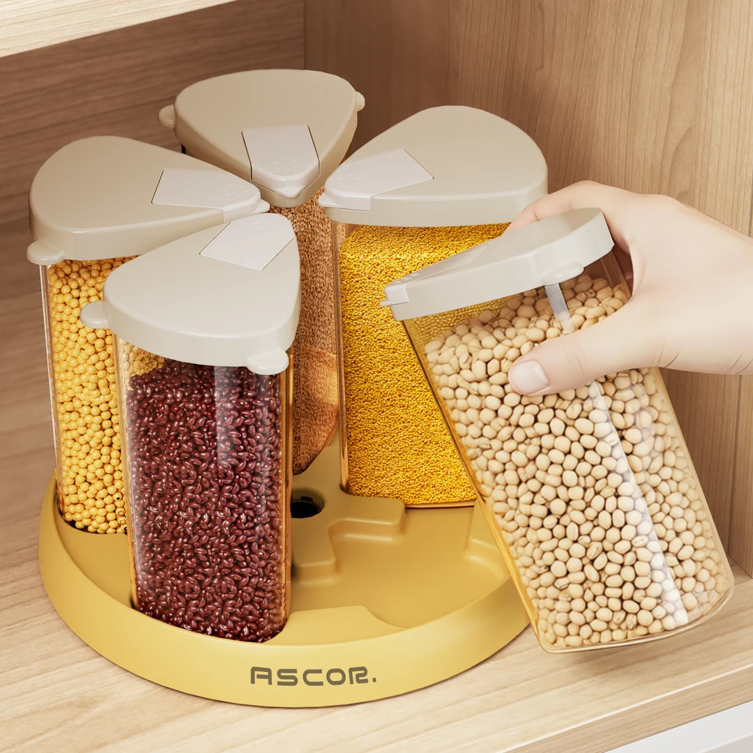 花瓣旋转杂粮米桶家用厨房五谷杂粮收纳盒食品分格密封防潮存储罐商品图