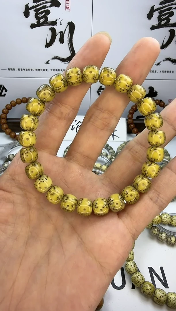 手串星月菩提9/8 石玉料 双留白 暗金古铜 同枝果