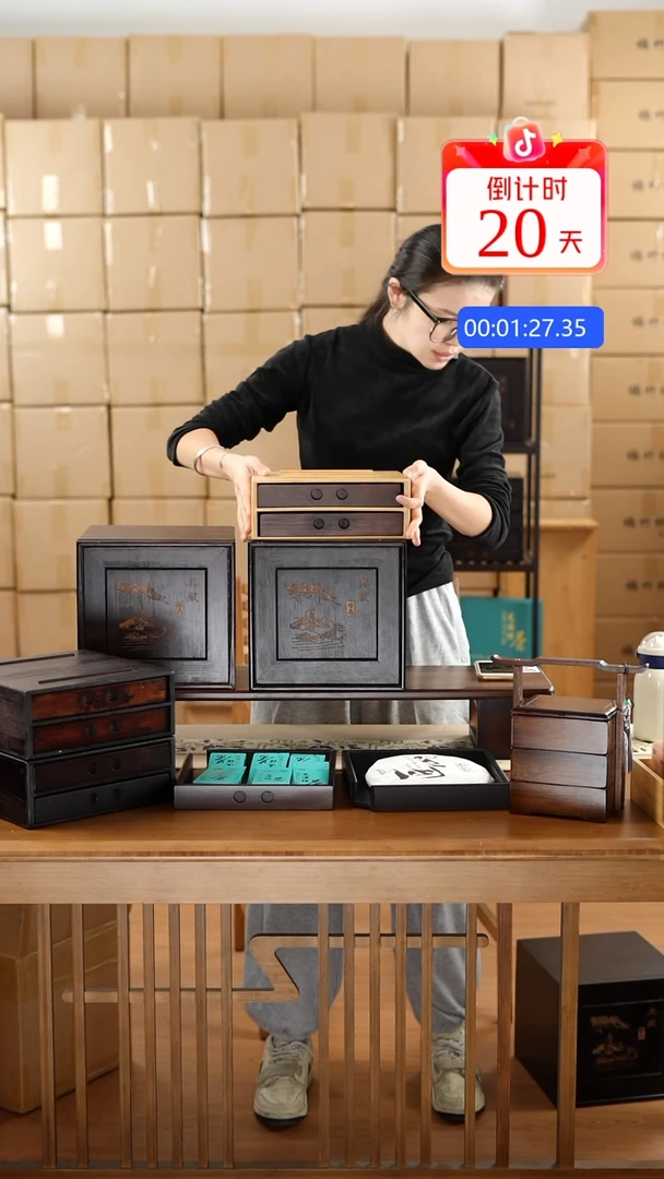 竹二层抽屉盒子双色010