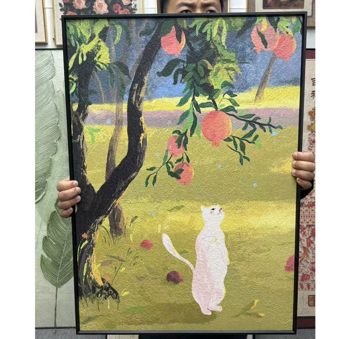 卡通猫咪客厅卧室装饰画治愈郁金香女孩简约玄关挂画卧室5070