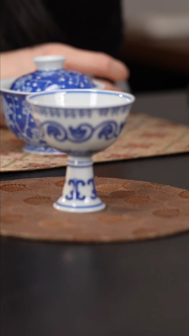 【闪购商品】杯看山柴窑青花高足