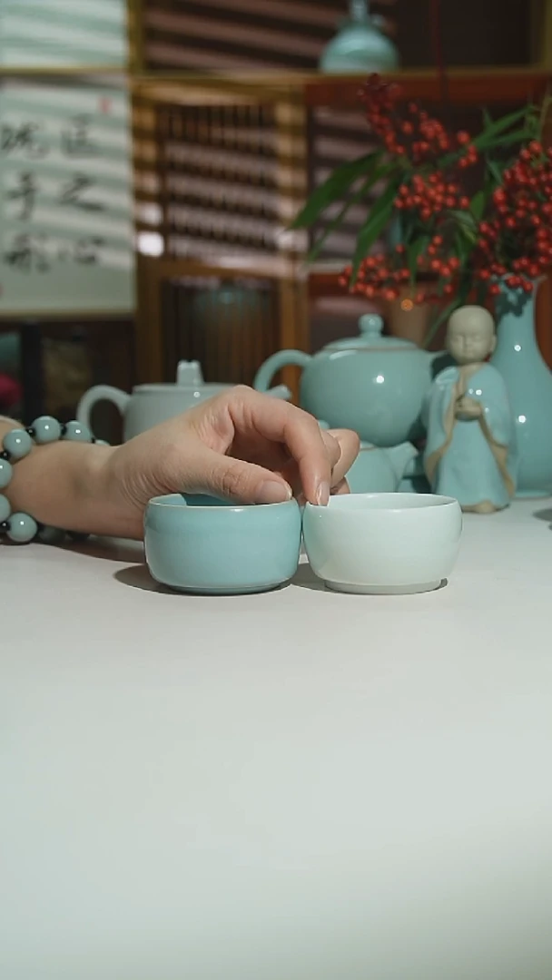 天青二级玉清一级悟道杯珑匠一对