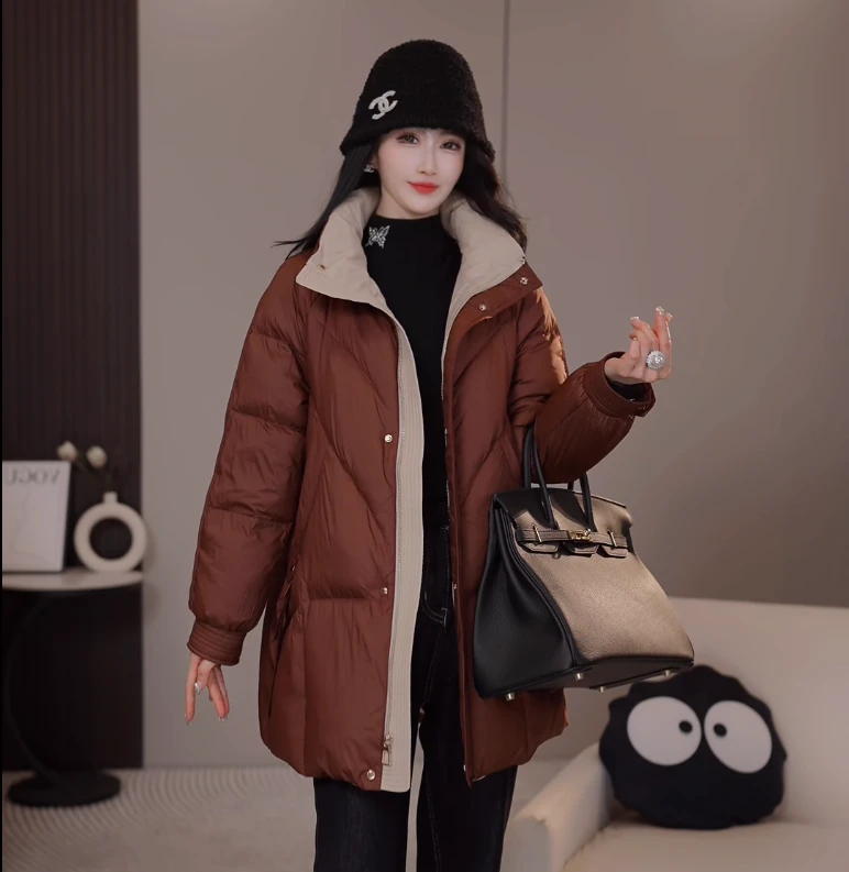 K-914新款时尚减龄宽松立领设计百搭气厚冬季羽绒服