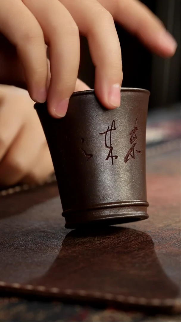 茶杯紫砂非遗茶器-柴烧荷花小孩