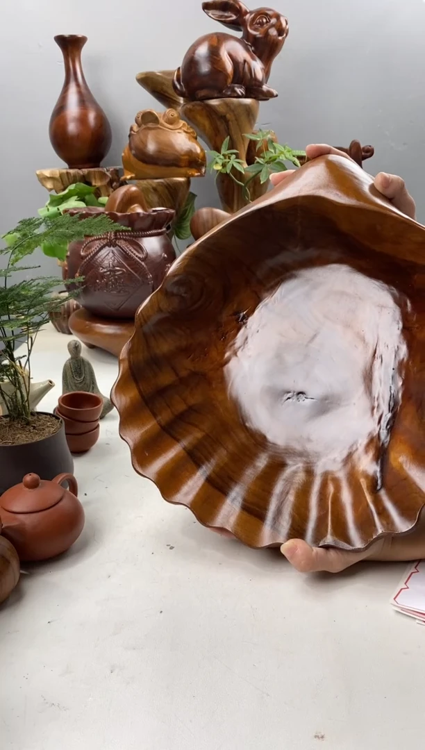 香樟木A29微瑕大扇贝果盆/尺寸34*32*10