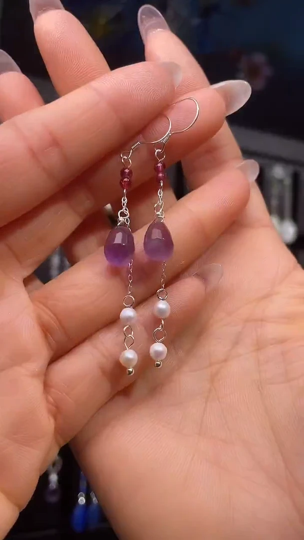 银S925镶嵌耳饰紫晶?****⁹爱痴豆豆