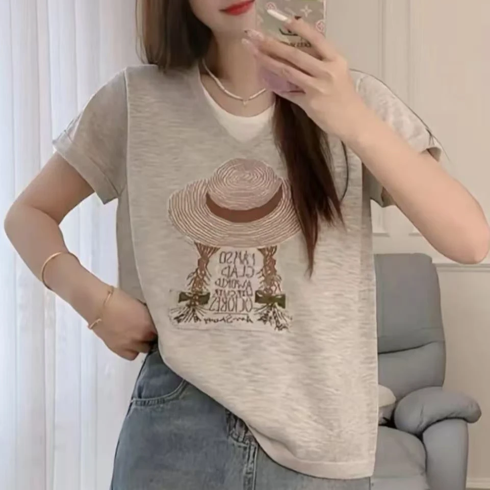 203#短袖针织衫显瘦时尚百搭V领8 06