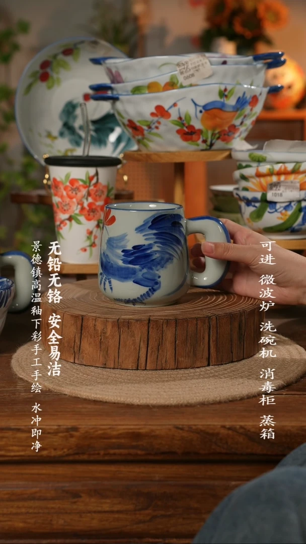 瓷景德镇高温瓷釉下彩手绘陶瓷