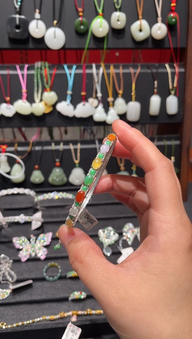 银S925镶嵌翡翠耳饰翡翠手镯