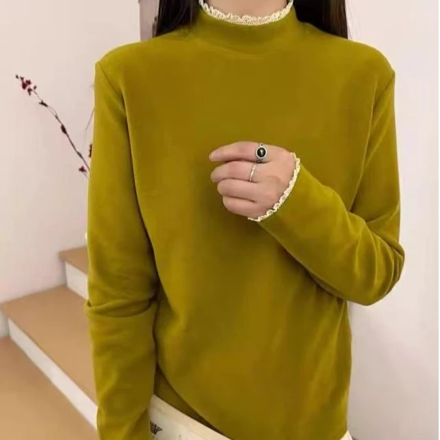 小鑫肝@现货浮力重工蕾丝拼接简宁纯色休闲百搭T恤 5572