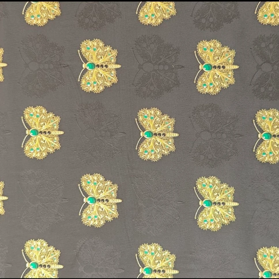 四川工美非遗蜀锦 国风新中式黑地黑金蝴蝶纹面料布料·蜀锦