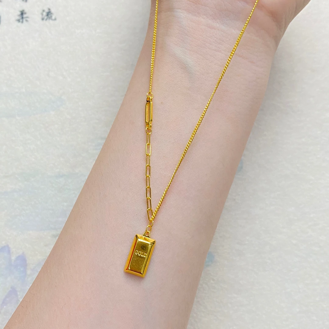 坠链均足银 足银一夜暴富小方砖项链暴富套链送女友老婆生日礼物