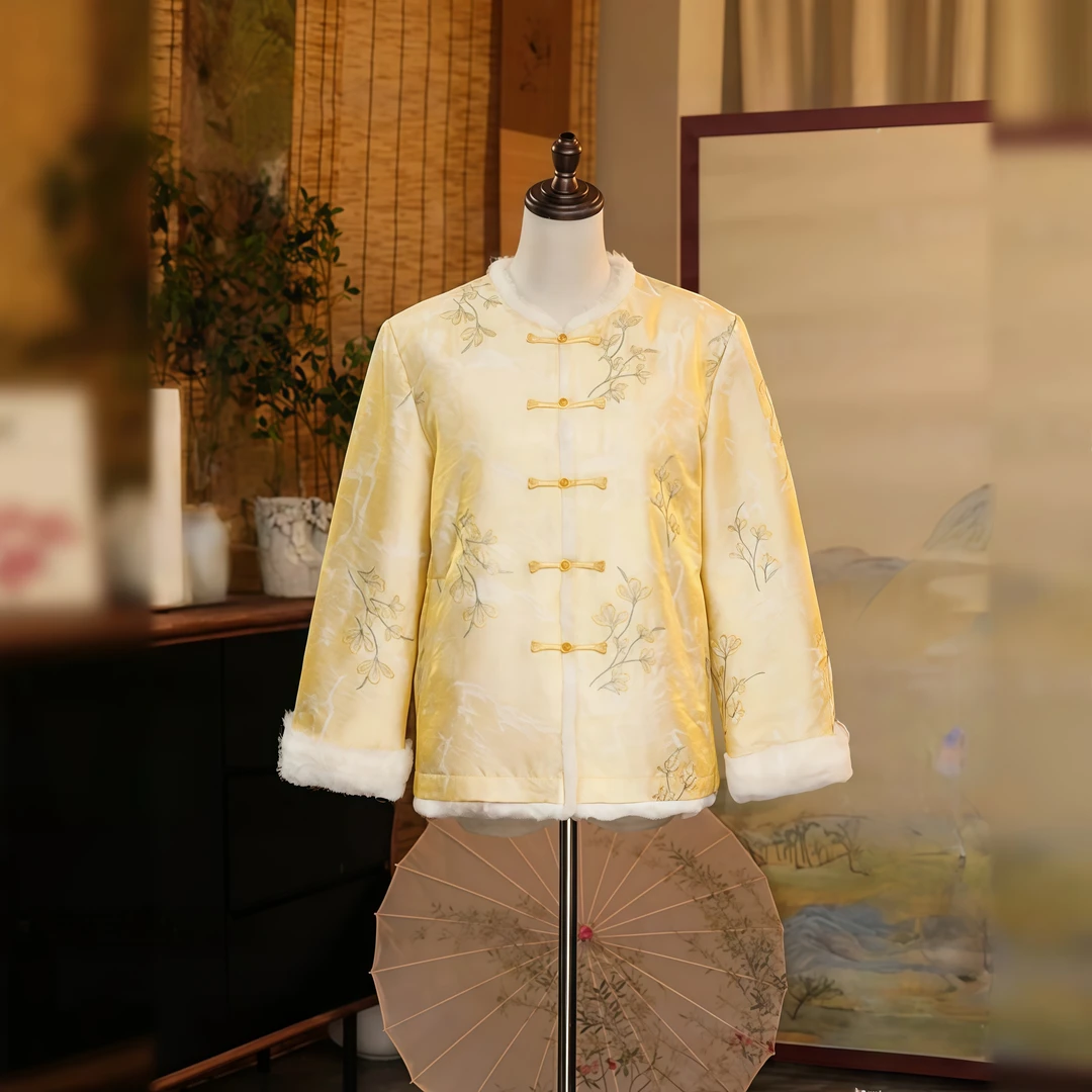 【梨花月】25年冬季新水貂毛外套香云老料新中式上衣百搭双面穿