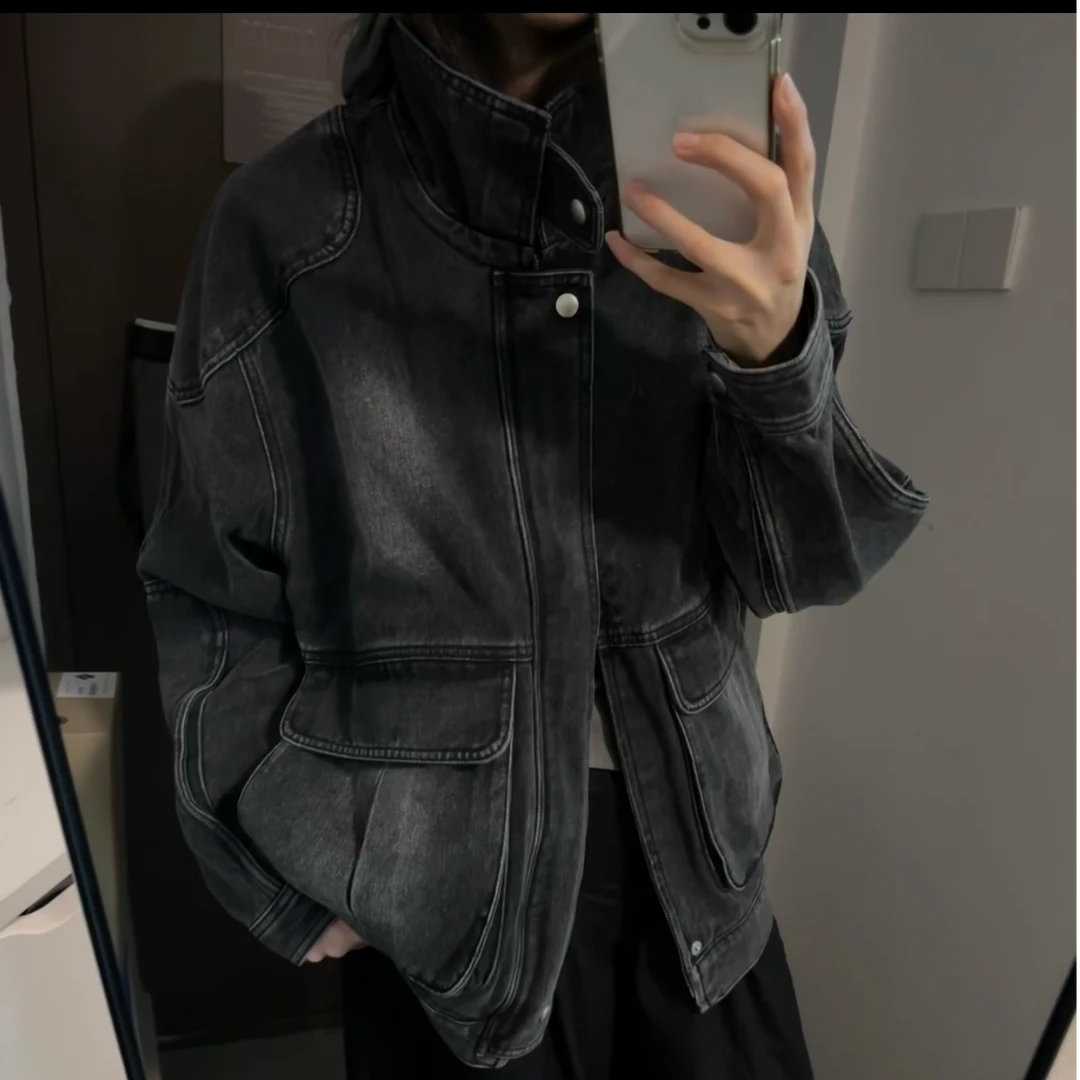 韩国东大门时尚休闲百搭潮流宽松复古设计师韩版牛仔外套