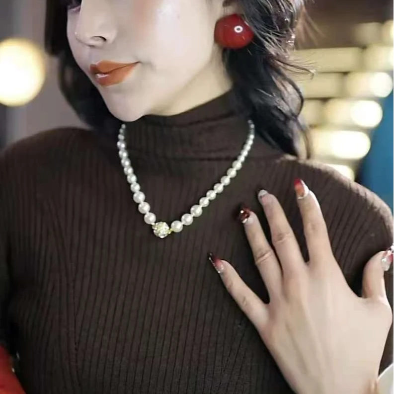 非金属树脂项链  时尚百搭新品珠珠绣球款毛衣项链9962155