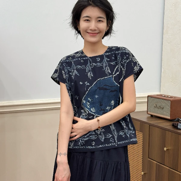 浪清/女装推荐 茱妮丽夏季纯棉上衣43887#2025年新款夏季短款上衣