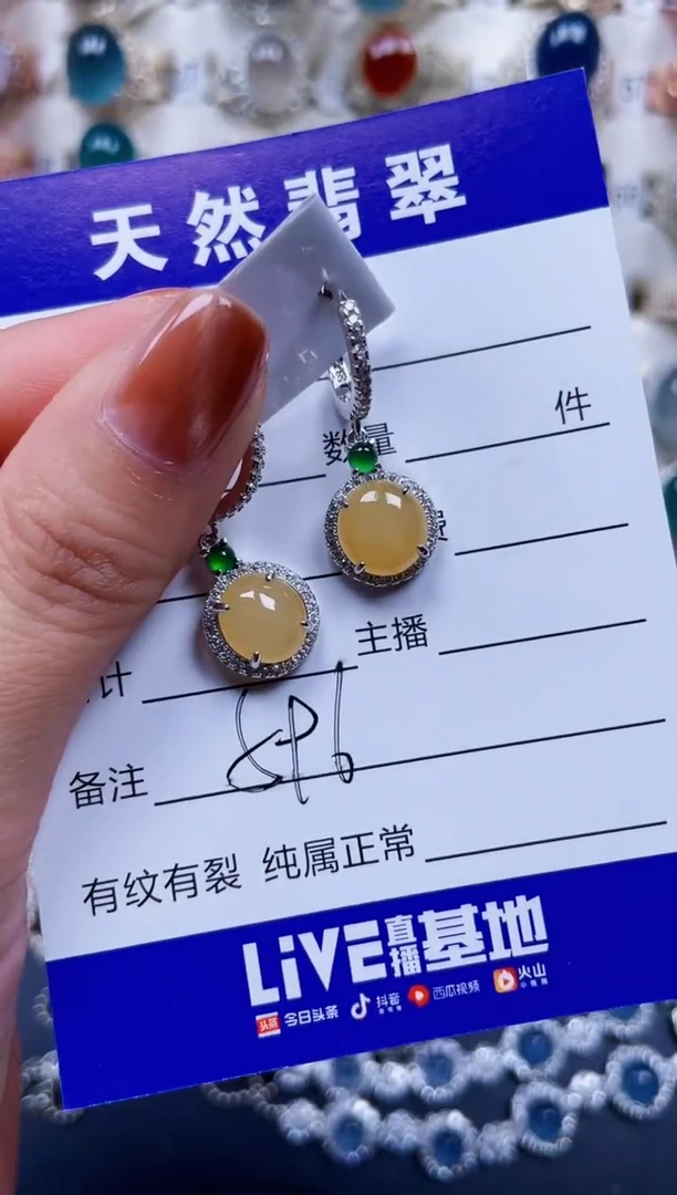 银S925镶嵌翡翠耳饰596
