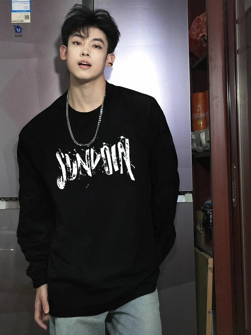 美式高街简约秋冬内搭纯棉打底衫宽松百搭男生潮流圆领长袖T恤