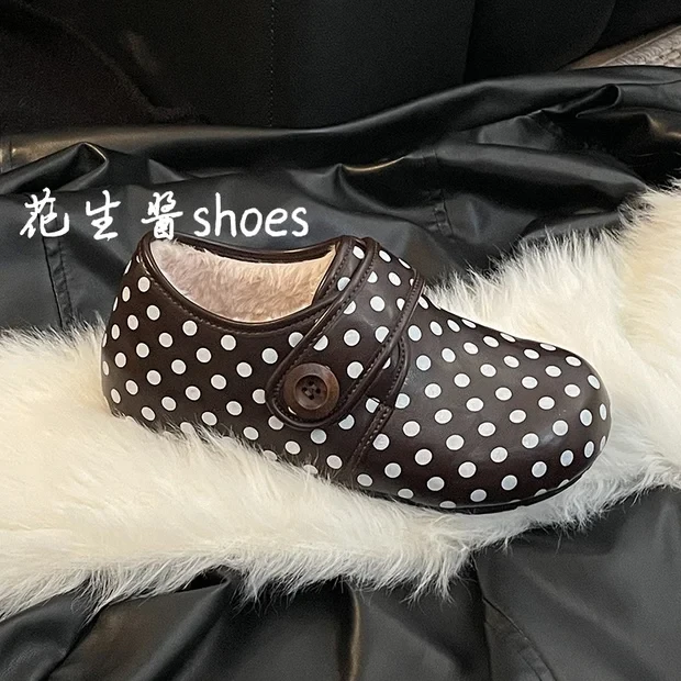 高级感魔术贴波点棉鞋女冬季保暖加绒加厚爆款2025新款外穿勃肯鞋